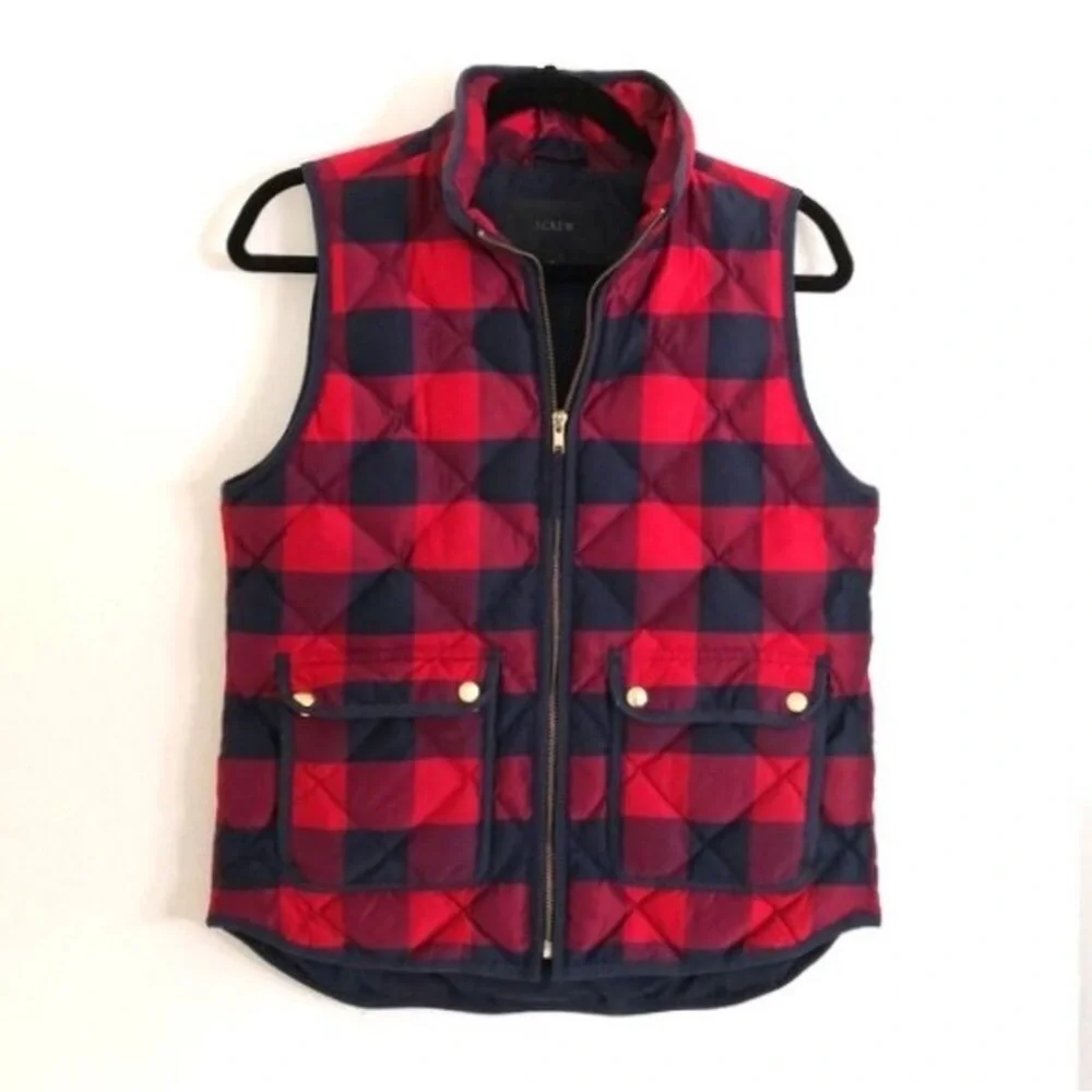 J. Crew Red and Navy Checkered Vest